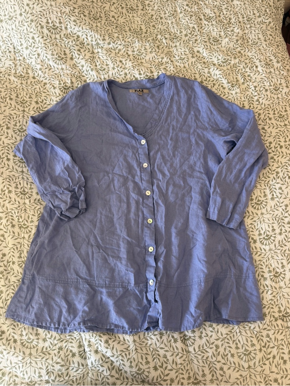 Flax Lithuanian Linen Lilac Purple Long Button Down Tunic 100% linen size Large